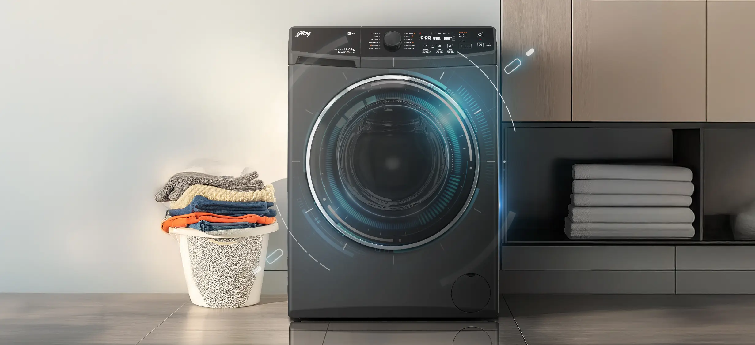Front Load 8 KG 5 Star Eon Regalis Mettalic Black - Powered by AI